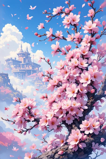 aidmafluxpro1.1
A warm sunlight illuminates a delicate, intricately designed cherry blossom tree in full bloom, its tender pink petals unfolding like nature's own work of art. The soft focus highlights the velvety texture of the blossoms as they gently sway in the gentle morning breeze. A bright blue sky serves as a stunning backdrop, with wispy clouds drifting lazily across, framing the serene scene.