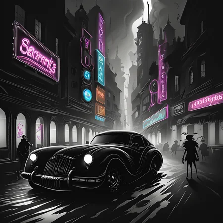 Anarch vampire riot in neon-lit street. Diverse crowd of young-looking vampires clashing with elder enforcers. Overturned cars, molotov cocktails, display of supernatural powers. Vibrant neon signs, dynamic action poses, blend of modern and gothic fashion. Cyberpunk aesthetic meets vampire lore. core_9, score_8_up, score_7_up, <lora:ArsMorph_-_World_of_Darkness_Pony:1> ArsWorldOfDarkness,