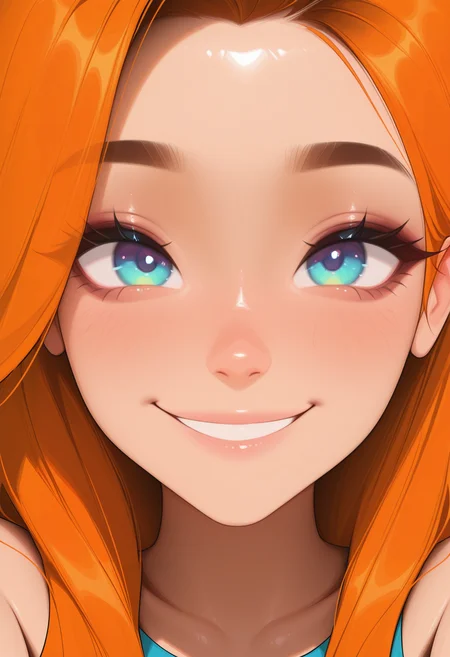<lora:mixed3:1>, SECM_MIX, masterpiece, absurdres,amazing quality, best quality, extremely detailed, 1girl,face focus, outdoor, smile, orange hair, long hair, selfie pose
