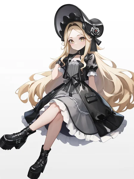 1girl,flower,solo,yinggelite,simple background,white background,looking at viewer,,yellow eyes,crossed_legs,sitting,gothic_lolita,short sleeves,<lora:yinggelite-000006:0.7>, masterpiece, best quality, very aesthetic, absurdres