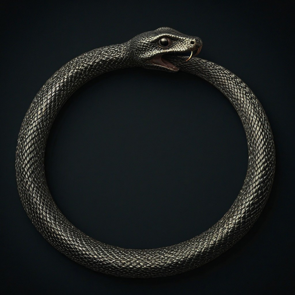 Glowing Snake,Ouroboros, 8k, high resolution, fine quality, high quality, very detailed, photo realistic, snake eating its own tail, snake with its tail in its mouth, snake, solo snake, detailxl, background.