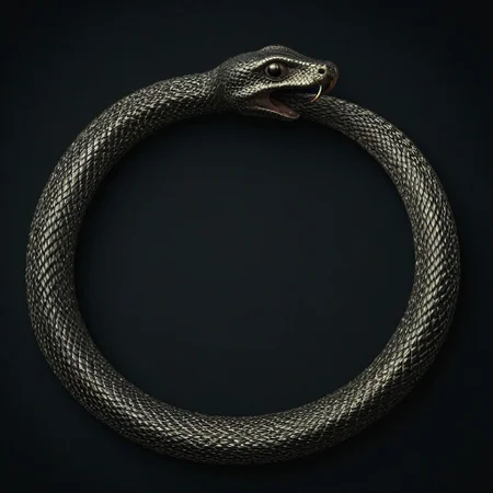 Glowing Snake,Ouroboros, 8k, high resolution, fine quality, high quality, very detailed, photo realistic, snake eating its own tail, snake with its tail in its mouth, snake, solo snake, detailxl, background.