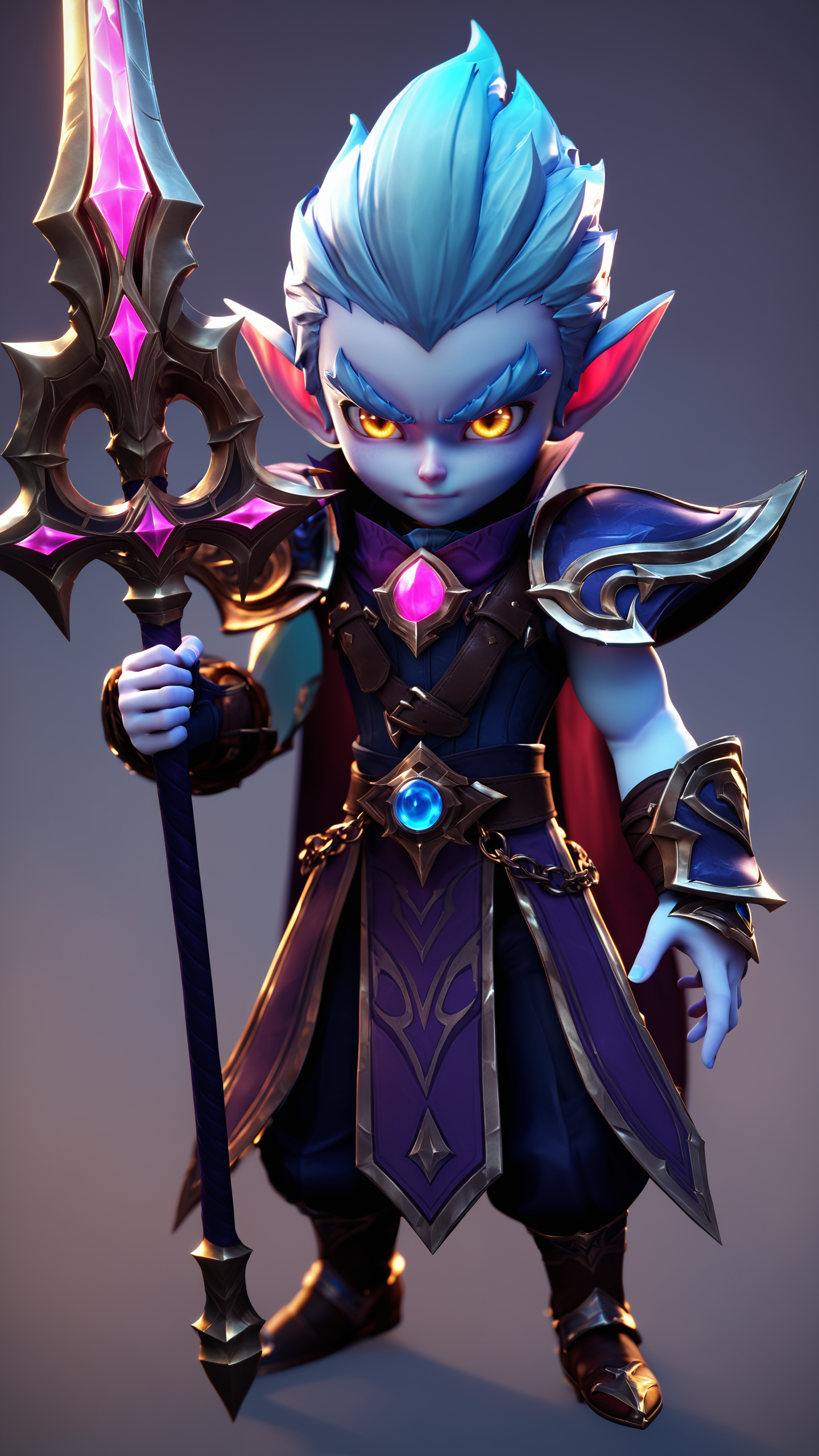 score_9, score_8_up, score_7_up, Lord Phantom Shadow,game male character, weapon in hand, big head small body, Q version, 3D, League of Legends