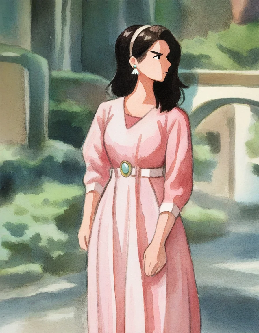 1girl, magical-girl, medium-hair, multiple-hairpins, hairband, earrings, standing, determined, cowboy-shot, looking-away, outside, scenery, general, cover-image, masterpiece, best quality, newest, absurdres, highres