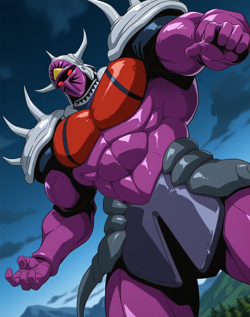 <lora:Lanacuras_(Shinzo)_(Illustrious)_(AD):1> Lanacuras, muscular, Shinzo, 
exterior, vivid anime dark sky with black clouds, mountains, nature, end of the world background, fighting, 
dynamic action, dutch angle, cowboy shot, detailed face, detailed eyes, glowing red eyes, 
hyper muscular, end boss, large wide rounded protruding pecs, bulging muscles, large rounded muscular shoulders, large biceps, large thighs, abs, red pecs, perfect hands, peak physical conditioning, pinnacle of manly perfection, perfect physique, veiny muscles, commanding oppressive presence, 
BREAK: very awe, aesthetically pleasing, masterpiece, best quality, amazing quality, very aesthetic, perfect depth of field shot, 
BREAK: lazympos, lazypos (2),