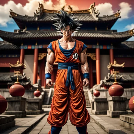 Goku1024 ,  a man dressed in red, full body, powerfull, crystal-balls, dragon, ancient chinese temple background, highly detailed, photography, ultra sharp, film, bokeh, professional, 64k  <lora:Goku1024:0.8>