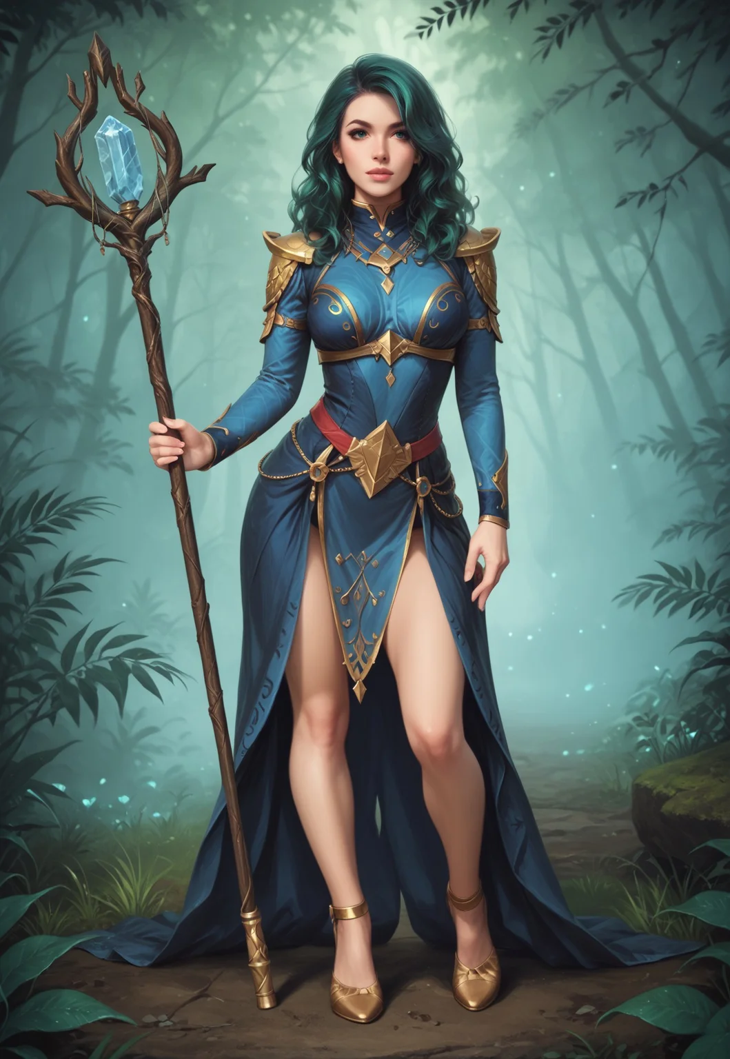 safe_pos, core_9, score_8_up, score_8, semi realistic, ultra detailed, 8k, high quality, hi res, high quality, detailed eyes, perfecteyes, detailed face, 1girl, sharp focus, (1girl:1.2), mystical druid, nature-inspired attire, (((staff with crystal))), fair skin, ((long legs)), long wavy green hair, realistic, cinematic angle, cinematic lighting, slender body, serene face, emerald eyes, meditative pose
BREAK
communicating with nature spirits in an enchanted forest glade
BREAK
source_fantasy_art, rating_explicit, expressive, full body, dynamic pose
BREAK
detailed beautiful background, lush greenery, ancient trees, glowing mushrooms, magical creatures, soft moonlight, mystical atmosphere
(((full clothed)))