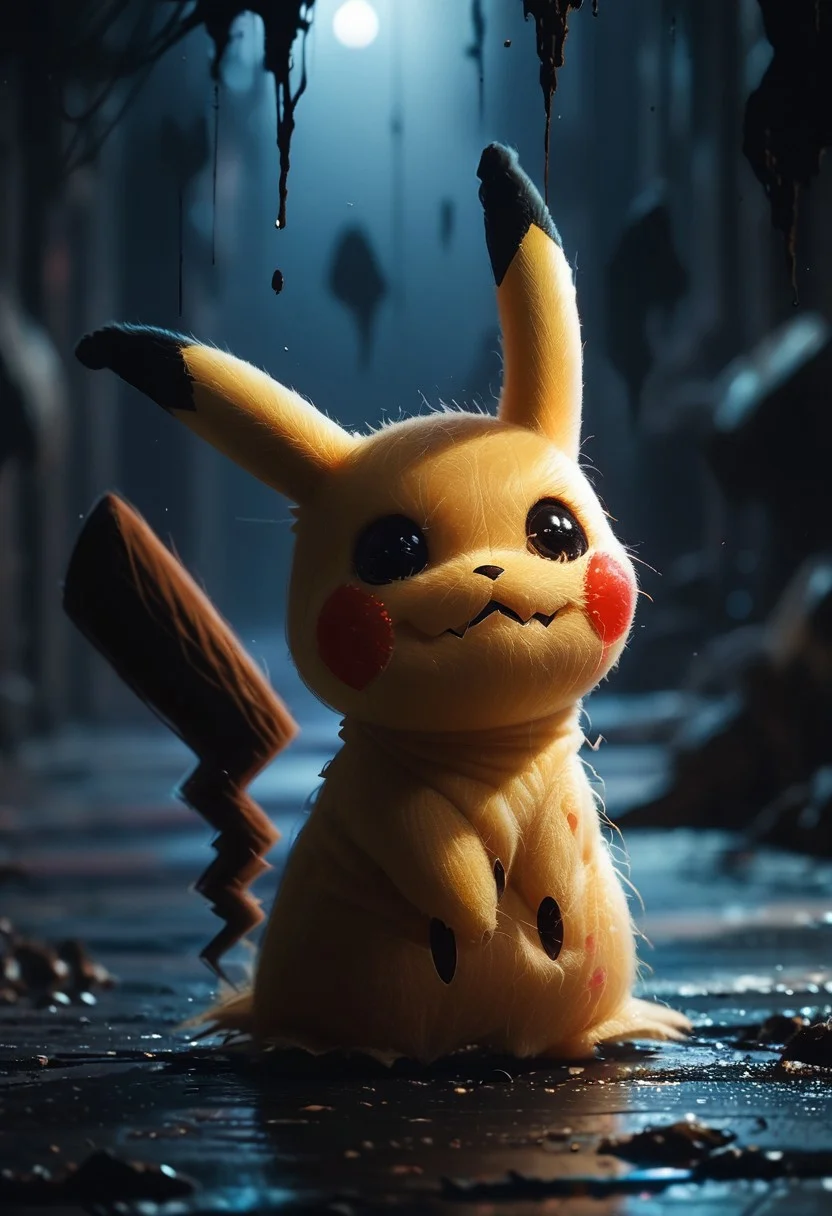 score_9, score_8_up, score_7_up, score_6_up, source_furry, solo, dof, full-length portrait, blurred background, <lora:POKEMON_PIKACHU:1> pikachu, pokemon (creature), dark shadows, spooky, horror background, cinematic, DetectivePikachu1024