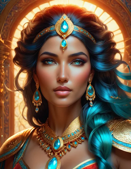cinematic, illustration, art by artgerm/greg rutkowski/alphonse mucha, smooth, sharp focus, intricate, highly detailed, digital painting, artstation, concept art, halation, bloom
[Cleopatra: Nefertiti: 0.85], Queen of the Ptolemaic Kingdom of Egypt, glowing eyes, illuminated iris, beautiful face, sublime aura, wax figure, intricate jewelry, stunning beauty, lushious hair, beads in hair, beautiful background, golden ratio, 
volumetric lights, red and cyan theme, amazing light reflection, amazing refraktion, subsurface scattering
<lora:detailed_notrigger:0.8> <lora:DonMM1y4XL-v2rb:0.8> DonMM1y4XL  <lora:Ethereal_Grace:0.2>