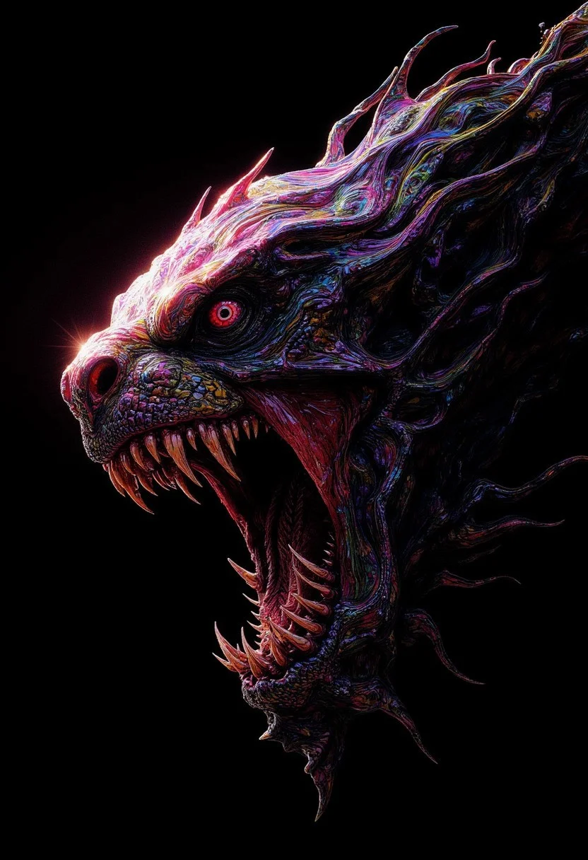 Abstract digital art of a ferocious monster with its mouth wide open, on a black background with glow effects, light and shadow lines and neon colors.<lora:flux1-D\flux.1_lora_flyway_Epic-Characters_v1.safetensors:0.5:1.0> <lora:flux1-D\flux.1_lora_flyway_ink-dynamic.safetensors:0.4:1.0> <lora:flux1-D\flux_realism_lora.safetensors:0.3:1.0>