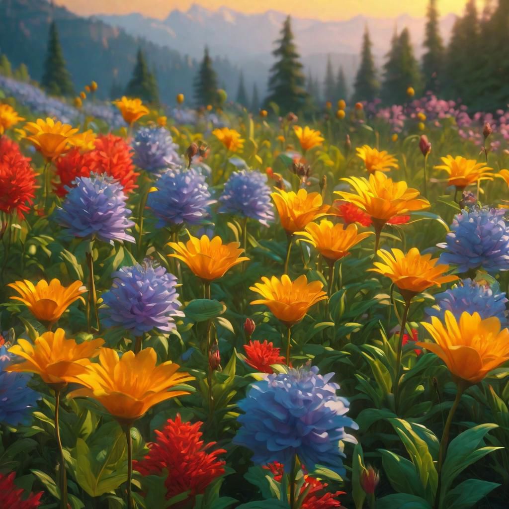 A parody of beautiful flowers, digital art, trending on Artstation by Alena Aenami and Peter Mohrbacher. Octane render 4k UHD image, highly detailed, good lighting, beautiful. epic. masterpiece. high quality resolution HD quality in gouache detailed painting by Greg Rutkowski, Thomas Kinkade. vivid color glow effect. Trending on p <lora:Details:0.85>