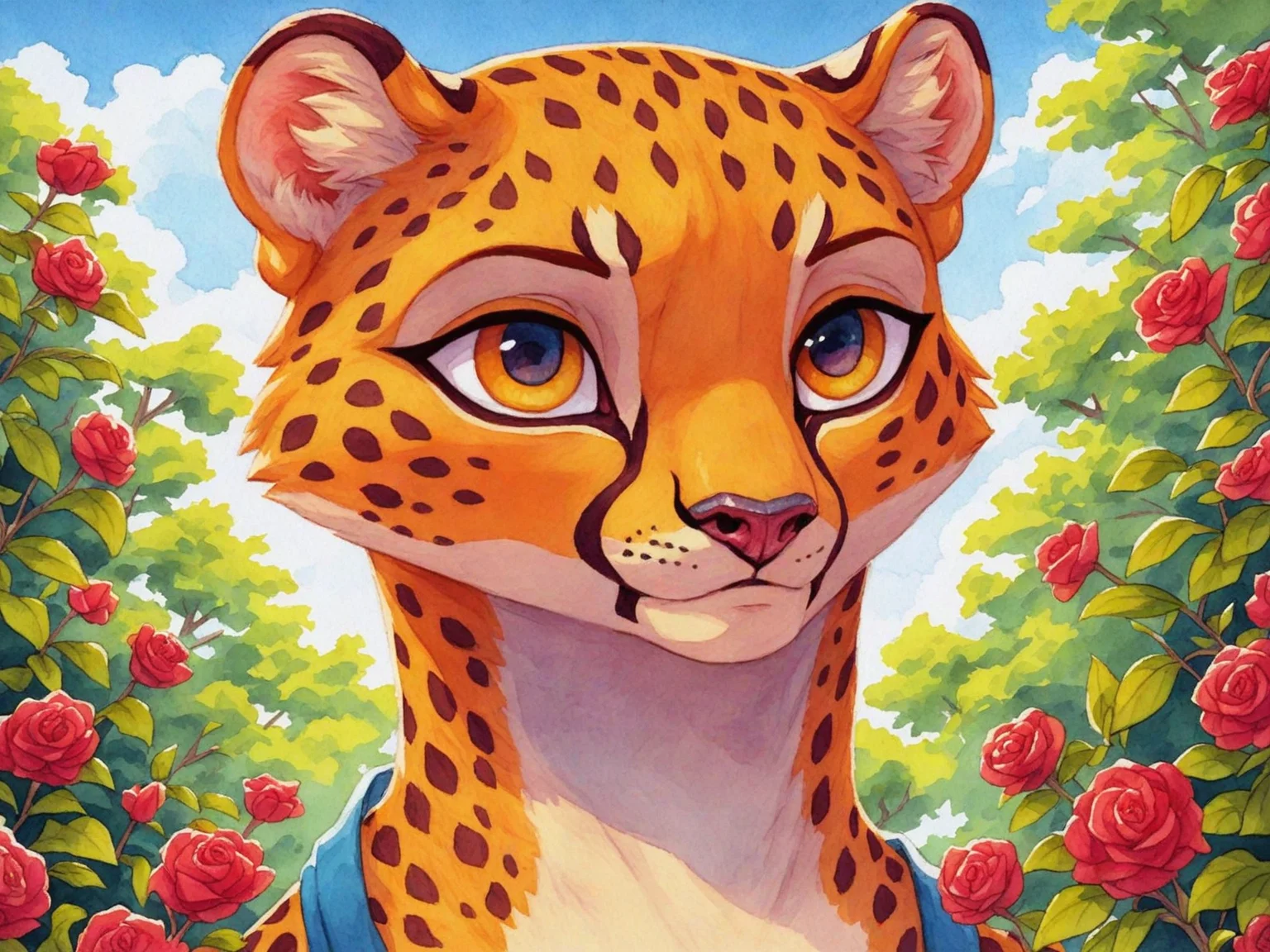 watercolor painting score_9, score_8_up, score_7_up, semirealistic, <lora:Watercolour_Portraits_0.1:1> watercolour,
cheetah outside . vibrant, beautiful, painterly, detailed, textural, artistic