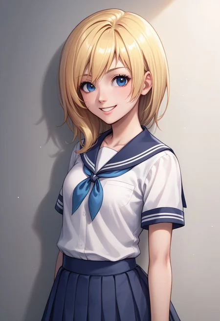 score_9, score_8_up, source_anime, highly detailed, 1girl,
namine, 1girl, solo, blonde hair, blue eyes, smile, upper body, school uniform, skirt, standing,