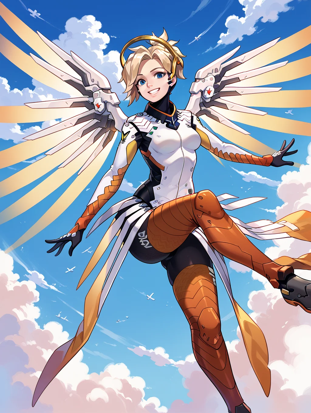 score_9, score_8_up, score_7_up,source_anime,BREAK,
mercy_overwatch, flying, cloudy sky, full body, smile,
<lora:mercy_overwatch:1>