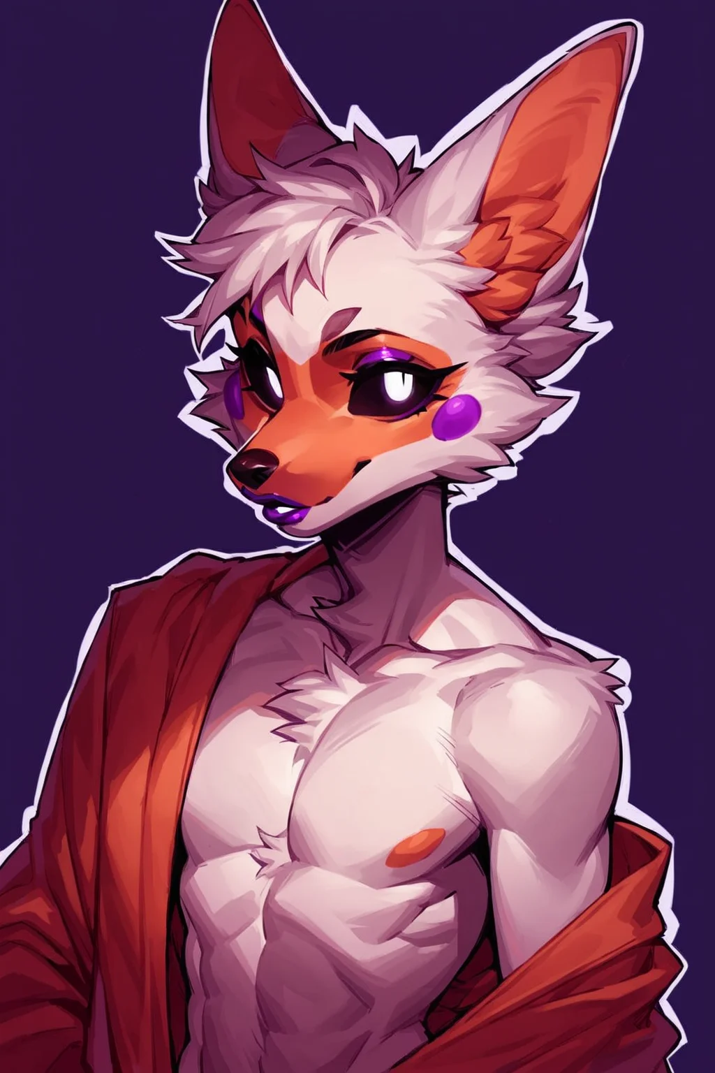 score_9, score_8_up, score_7_up, score_6_up, score_5_up, source_anime, <lora:Lolbit_-_FNAF-Pony:1> lolbit, anthro, black sclera, white pupils, purple lipstick, dark background, room, outline