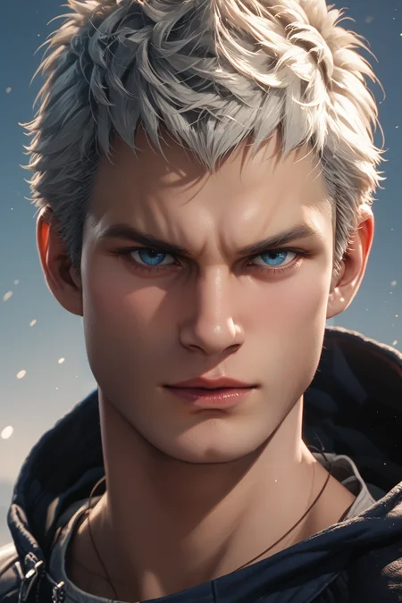 score_9, score_8_up, score_7_up, score_6_up
<lora:DMC5Nero:1.0>
DMC5Nero, 1boy, white hair, short hair, blue eyes, looking at viewer, portrait