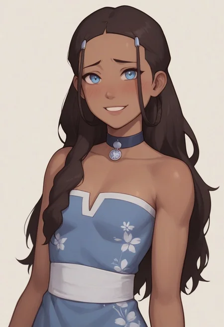 women;
handsfree, , cleavage natur, bare shoulders, collar bone,
score_9, score_8, score_7, high quality, high detail, masterpiece, sharp lines, blush, small breasts, looking at viewer, shy smile
<lora:AsuraV2:0.5>, <lora:princess_xl_v2:0.25>, <lora:Smooth Anime Style LoRA XL:0.5>, <lora:g0th1cPXL:0.5>,
<lora:katara-book2-ponyxl-lora-nochekaiser:0.5> katara, dark skin, choker, dark-skinned female, brown hair, long hair, shoulder hair, blue eyes, hair ornament
dress floral, lacing detail on dress, motif transparent, bare arms.