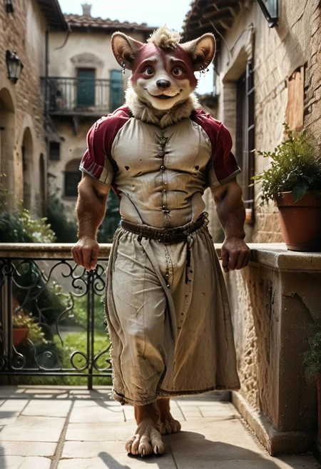 score_9, score_8_up, score_7_up, (((Barefoot furry character, full body, cinematic setting, furry male, plantigrade, correct anatomy, perfect hands)))
Chip Form Sonic The Hedgehog (series), (((templar outfit))), templar knight, green gem necklace, ((1boy, solo, solo focus)), muscular, furry male, burgundy fur,body fur, perfect eyes, perfect face, fur, fluffy fur, tuft, detailed fur,, bronze eyes, curvy, covered nipples, Expressiveh, looking at the viewer, seductive smile, half closed eyes, tight clothes, skindentation, ear piercing,cute makeup, BREAK indoor, detailed background, balcony, abs, ((muscular)), white neck fluff, (((nice furry feet paws)))