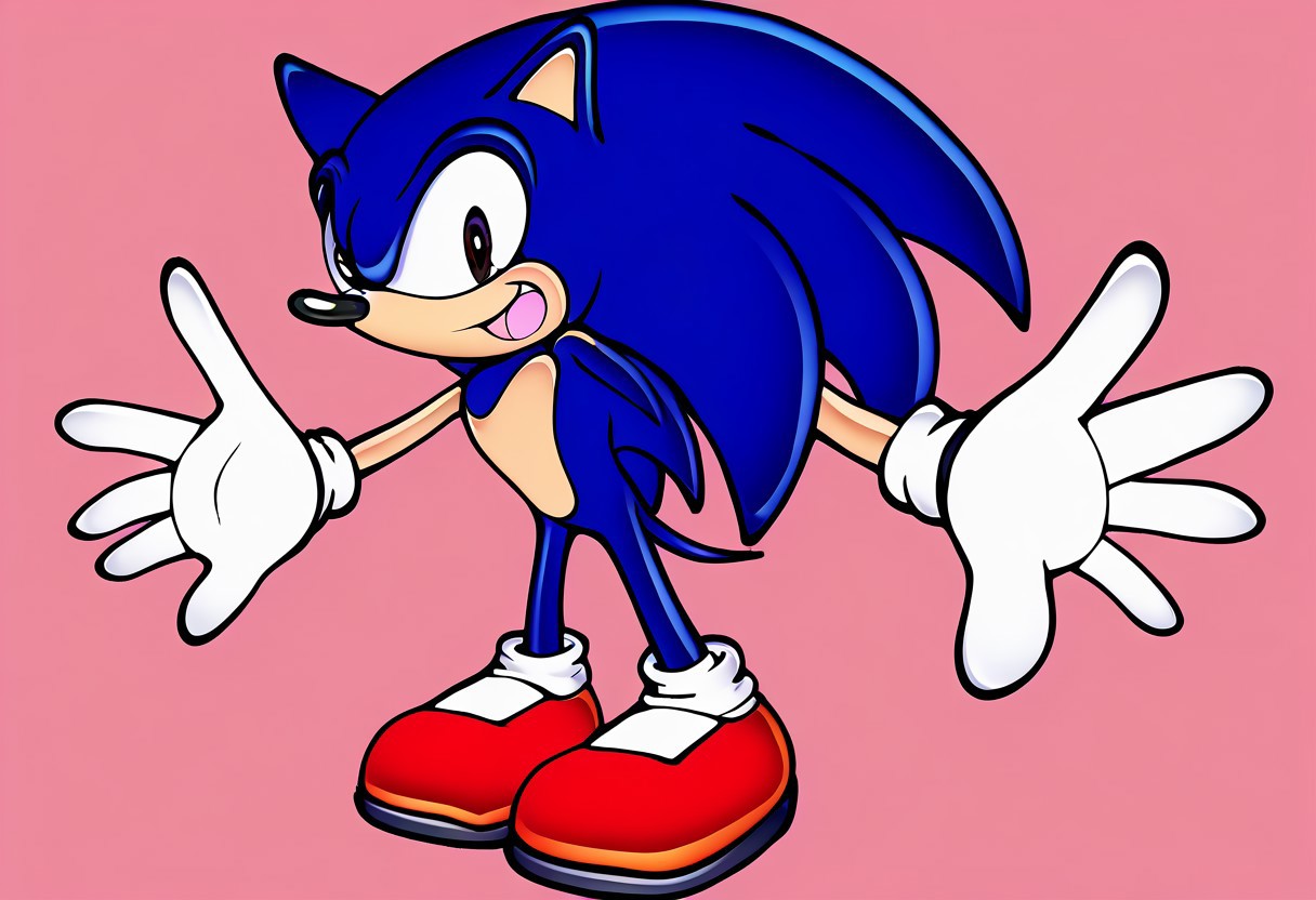 score_9, score_8_up, colored pencil, sketch, Break
sketch, 1boy, male focus, gloves, furry, furry male, solo, shoes, full body, standing, animal ears, animal nose, open mouth, tail, simple background, teeth, smile, body fur, socks, outstretched arms, outstretched arm, spiked hair, LuisEXE, 1boy, Hedgehog, dark blue fur, softer arms, black eyes, small reddish glowing pupils, black sclera, colored sclera slightly pink bloody tears, slimmer, white gloves, red shoes, two tone fur, horror,
thin arms, narrow shoulders, petite,
hand on hip, finger wag
cowboy shot, standing, looking at viewer, smile, upper body:2,
heavy lines:4, line art:2, flat colors:2