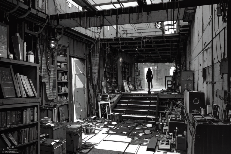 highly insanely detailed, masterpiece, top quality, best quality, highres, 4k, 8k, RAW photo, (very aesthetic, beautiful and aesthetic),  
tsutomu nihei,nihei_tsutomu,blame!,blame gakuen!,abara,TNstyle,sidonia_no_kishi,(mausoleum,sidonia \(ship\),tower,city ruins),toha heavy industries,star \(sky\),starry sky,buildings,air conditioner,walkway,mist,foggy,cables,tubes,industrial pipes,bridge,tentacles,wire,drainpipe,lantern,dystopia,destroyed,decrepit,flock,no human,open space,dark background, 
<lora:blamev2:0.6>, 
(1girl:1.3), 
solo focus, 
The messy room filled with super cluttered plants and super cluttered books,âââ