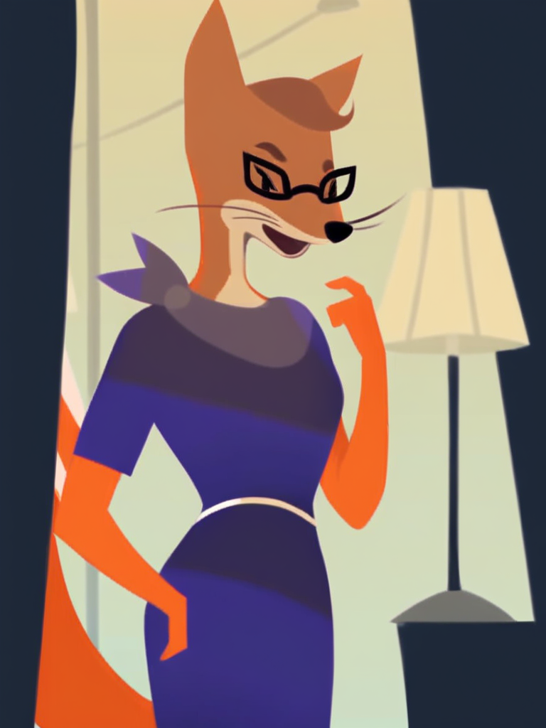 score_9, score_8_up, score_7_up, score_6_up, score_5_up, score_4_up , 1girl, solo, SDFoxie, glasses, purple dress, lamp, detailed face, detailed eyes, detailed background,  <lora:foxie-v2:1>
