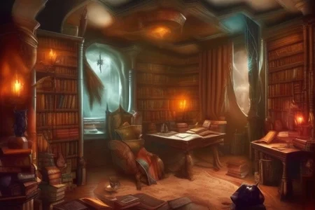 a fantasy bedroom that is also the owner's personal library with books everywhere
FanStu