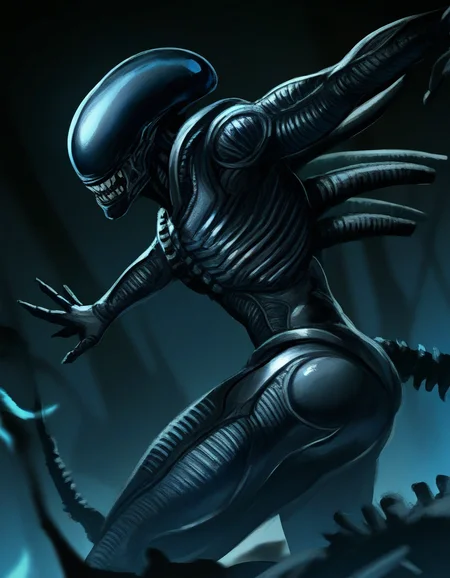 xenomorph, action-pose, from-side ,masterpiece, best quality, newest, absurdres, highres
