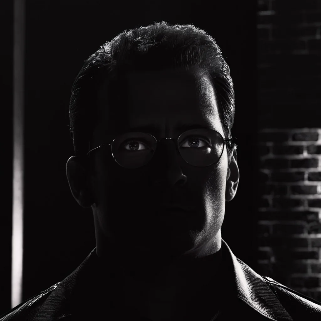 cinematic film still of <lora:sin city style v2:1>
In Sin City universe a silhouette man with glowing glasses on his face in a dark room sin city style,solo,1boy,monochrome,greyscale,male focus,glasses,portrait,dark,horror (theme),opaque glasses,Frank Miller's Sin City,dark theme,cinematic film,comic book series,graphic novel,Neo-noir,high contrasts,sin city style,closeup , film noir, low key light, dim light, low light, dramatic light, film grain, shallow depth of field, vignette, highly detailed, high budget, bokeh, cinemascope, moody, epic, gorgeous, film grain, grainy