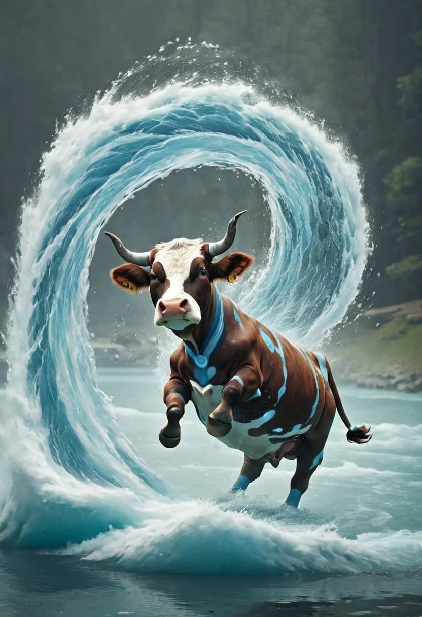 A cow, Waterbending <lora:Waterbending-04:1.2>