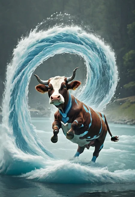A cow, Waterbending <lora:Waterbending-04:1.2>