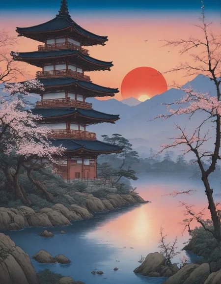 Utagawa Hiroshige: (ukiyo-e woodblock prints), (flat perspectives), (seasonal motifs), (vivid nature palettes),
titanium pagoda with self-repairing nano-vines,
Japanese bamboo grove in light rain,
Virga rain evaporating before ground,
Altostratus opacus veiling sunlight,
Sunset with purple-orange gradients,
Spring cherry blossom bloom,
<lora:add-detail-xl:0.7>,
<lora:DetailMaximizer:0.3>,
<lora:brho:0.15> brho,
<lora:Deep_depth_of_field:0.3>,
<lora:extremely_detailed:0.8> extremely detailed,