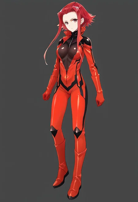 score_9, score_8_up, score_7_up, score_6_up, score_5_up, score_4_up, source_anime, 1girl, solo,
izayoi_bikesuit, brown eyes, red hair, short hair with long locks, sidelocks, red bodysuit, bikesuit, skin tight, detached collar, open clothes, unzipped, full-length zipper,
masterpiece, best quality, very aesthetic, absurdres,