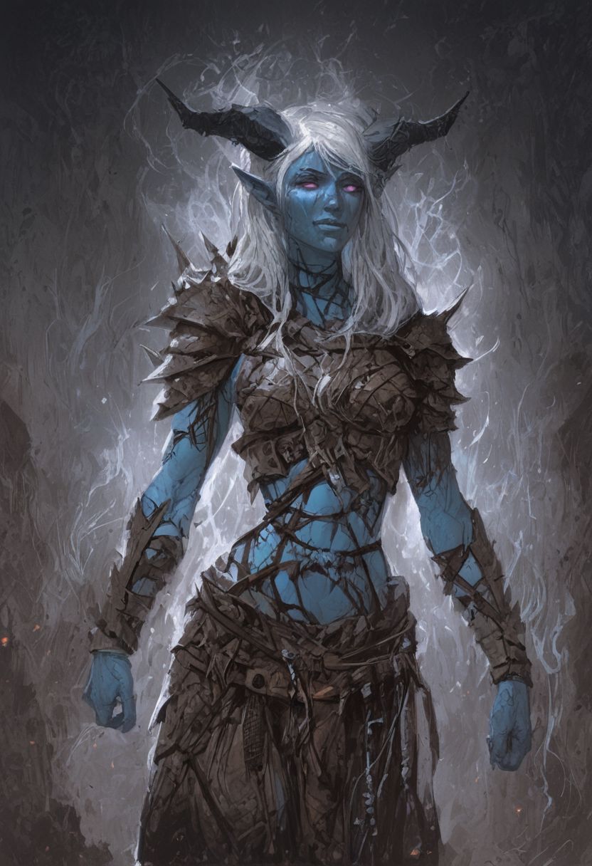 score_9, score_8_up, score_7_up, BREAK,
(hyper-Realistic lighting and textures), unreal engine 5, 1girl, portrait, beautiful, tiefling shaman, white hair, (long hair:1.3), side bangs, horns, barbarian, gladiator, war paint, tribal markings, long tail, blue skin, pink eyes, glowing eyes, (smug:0.85), (big breast:0.25), dramatic lights
<lora:Fant5yP0ny:0.6> <lora:fantasy_world_pony:0.9> <lora:Cherry-Gig:0.55>