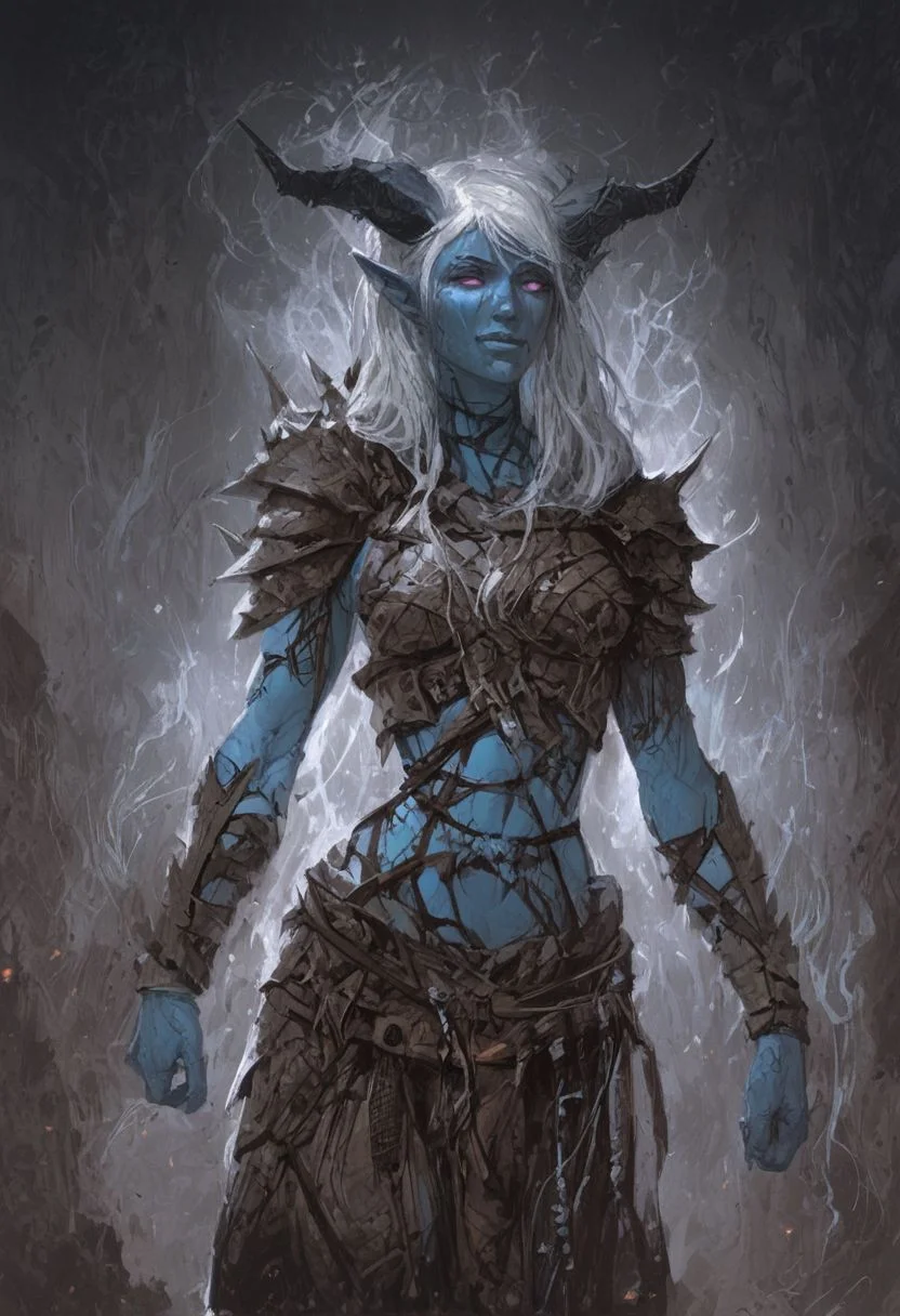 score_9, score_8_up, score_7_up, BREAK,
(hyper-Realistic lighting and textures), unreal engine 5, 1girl, portrait, beautiful, tiefling shaman, white hair, (long hair:1.3), side bangs, horns, barbarian, gladiator, war paint, tribal markings, long tail, blue skin, pink eyes, glowing eyes, (smug:0.85), (big breast:0.25), dramatic lights
<lora:Fant5yP0ny:0.6> <lora:fantasy_world_pony:0.9> <lora:Cherry-Gig:0.55>