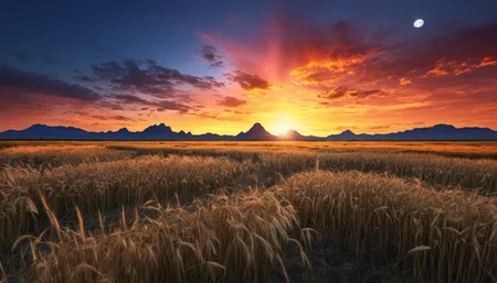 amazing photograph of gorgeous view, award winning, breathtaking, photo of the year, 4k, hyperrealistic, dramatic lighting <lora:Earth35_000010:0.4> <lora:Landscape_Unleashed:0.8>
"Vivid sunset over a field of tall grasses, with the faint outline of a mountain range in the distance and a full moon rising to the left."