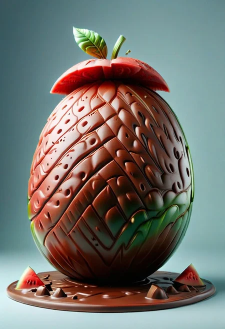 8K resolution, amazing, highly detailed, highest resolution, amazing, crisp image, watermelon made of chocolate,