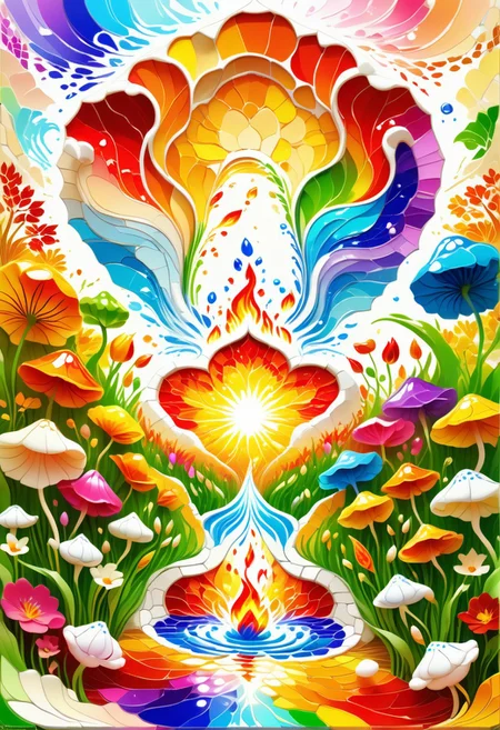 Jed-Spl4sh, <lora:ColourfulStyleV2-000006:0.8>, masterpiece, UHD, 64k, smooth colors, positive emotional, splash effect, happy marhmallows, silhouette, ambient light, nature art, hexagonal , with awning embroidery, spring garden, Hurricane, Sketched, mosaic, Sepia filter, organic, detailed, deep rich colors, fine detail, luxury, cinematic, positive emotional