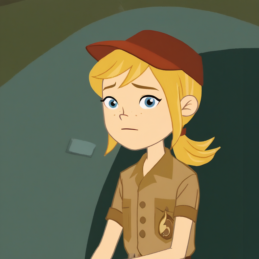 score_9_up, score_8_up, BREAK, Lottie, 1girl, solo, blonde hair, short ponytail, blue eyes, red hat, shirt, short sleeves, upper body,  <lora:Lottie_LexiAndLottie_PXL_Leaf1:1>, looking at viewer,
