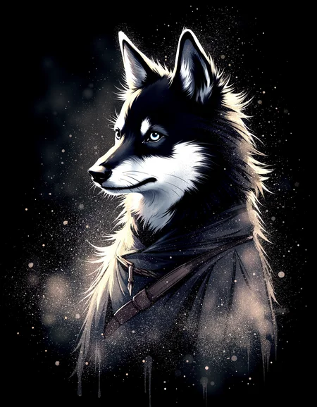 Watercolor painting of a negative colored paintsplash of a Shiba Inu samurai silhouette. White on black background. in the style of umesky<lora:UmeSky.safetensors:0.6:0.6>