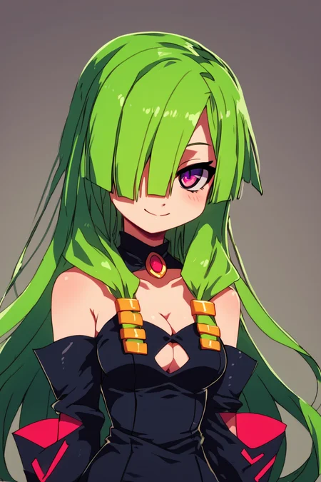 score_9, score_8_up, score_8, medium breasts, (curvy), cute, eyelashes, ,,, , ,,, zzDoll, purple eyes, green hair, long hair, hair over one eye, bare shoulders, cleavage, detached sleeves, black dress, clothing cutout, <lora:DollTenchi_PDXL:1>,,,, BREAK, smile, looking at viewer, cowboy shot, ,,, embedding:zPDXL, Expressiveh, ,,, <lora:Zankuro_Style_PDXL:0.8> <lora:SDXLFaeTastic2400:0.5>, <lora:Expressive_H-000001:0.4>,