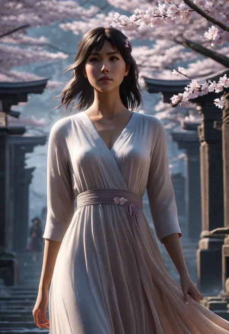 Graphics Unreal Engine 5, 3D Modeling, UV Mapping, Texture, Rendering, Graphics quality ray tracing, Particle System, 3D Manufacturing Formats, Cartesian Coordinate, Acrylonitrile Butadiene Styrene, ghostblade WLOP art style, 5 Centimeters per Second , fullbody a Character woman wear fashion Nightgown made from thin silk material,scene 5 Centimeters per Second, ultra hdr, ghostly beauty, windy, raw photo, lighting, intricately detailed, digital art, ride the beast, high detail, 4k resolution, a dramatic view , dynamic motion blurlens flares, more dramatic lighting, deeper and more contrasted shadows, a colder color grading, more Cherry blossom petals