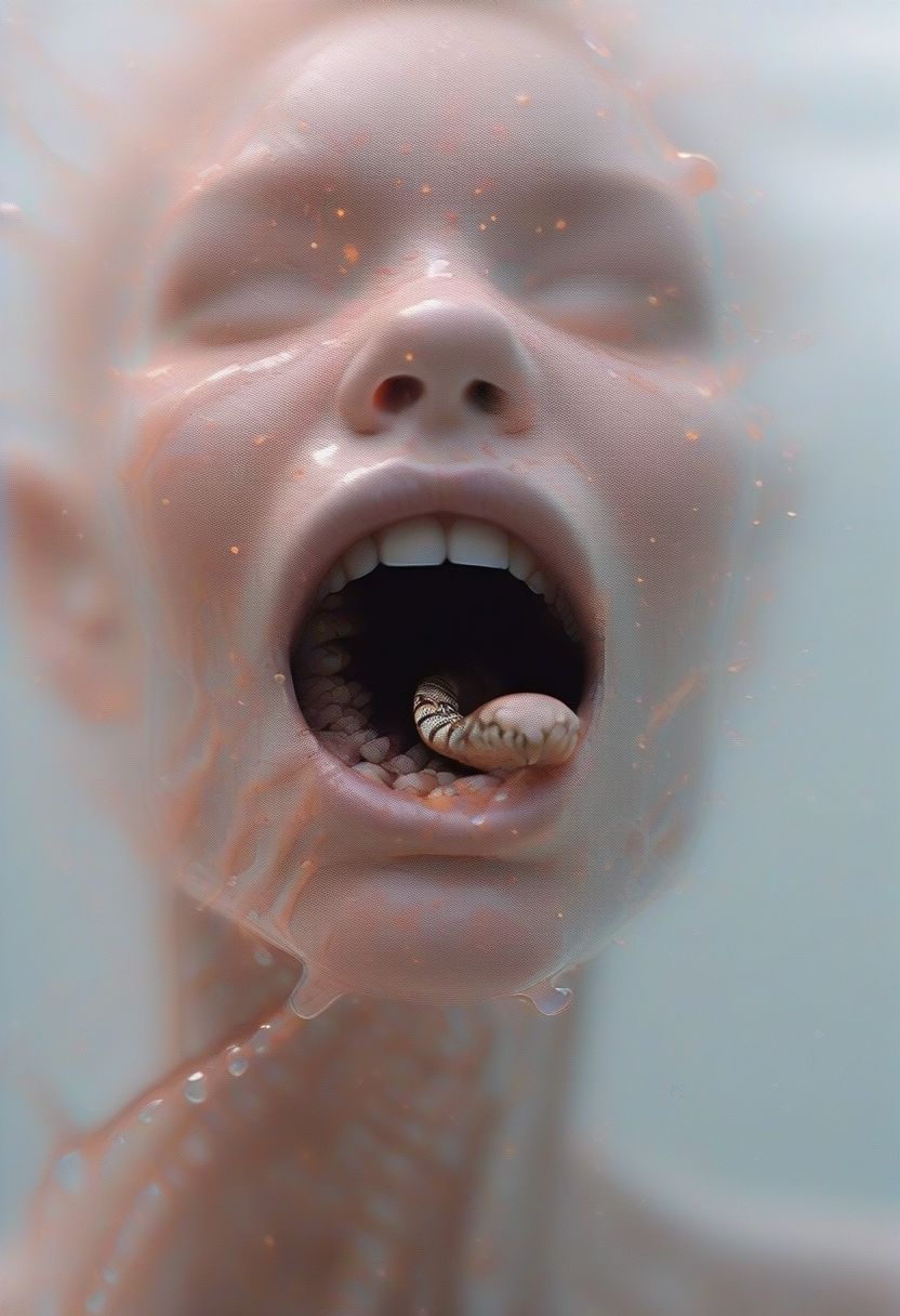 (translucent body), (5mm, extreme closeup, sweaty art, behind a warped glass pane, frosted glass), (artist definition Lilia Alvarado), (skin peels off skin peels off skin peels off skin, snake skin viper), closeup busty Venus female body shot, yelling, terrorized, (traumatic incident in the woods), (dark pastel natural colors), (freeform ferrofluids creating life as it emerges from a test tube, weird insect on the floor, splash form goo devouring people, internal gems glitter inside the blob, disfigured and jarring face is seen on the surface of the goo, pose the head dramatically:1.1), (uncanny valley appearance, eyes glint wide, incredibly intimate and visceral, mechanical limbs chewing off flesh:1.5), (image distortion by Alessio Albi:1.1), (dark and moody creation, hellish landscape, nightmarish thoughts:0.9), (artist design by Marta Basvequa:1.2), lava skin glows. (Dissected by Nychos:1.2)
