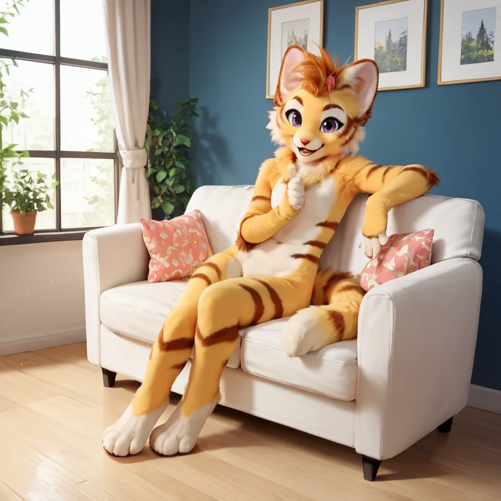 score_9, score_8_up, score_7_up, score_6_up, score_5_up, score_4_up, source_anime, CuteFurry, furry, sitting, living room, couch, happy