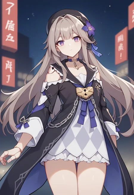 score_9,score_8_up,score_7_up,score_6_up,score_5_up,score_4_up,
1girl, herta \(honkai: star rail\), honkai \(series\), long hair, minidress. beret, hair flower, coat, choker, doll joints,
cowboy shot, outdoors, city, solo, looking at viewer, straight-on, standing,
<lora:hertaponyxl:1>