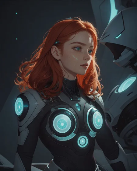 (Marsaili_v1), (style of Greg Rutkowski), a woman astronaut exploring a lush alien planet, surrounded by bioluminescent flora and floating rivers, wearing an adaptive astronaut suit with iridescent panels that shift to match the environment's vibrant hues, intricate patterns resembling alien foliage, a sleek helmet with a transparent visor displaying a heads-up display, gloves with flexible multi-functional tools, boots designed for navigating diverse terrains, accessorized with a utility harness glowing softly with integrated energy cells, vivid greens blues and purples dominating the scene, ambient bioluminescent lighting, ethereal and otherworldly atmosphere, <lora:30sTechnicolorMovieV2:0.37> (ArsMovieStill, movie still from a 1930s technicolor movie:0.45) <lora:Noise:0.8> NSE01