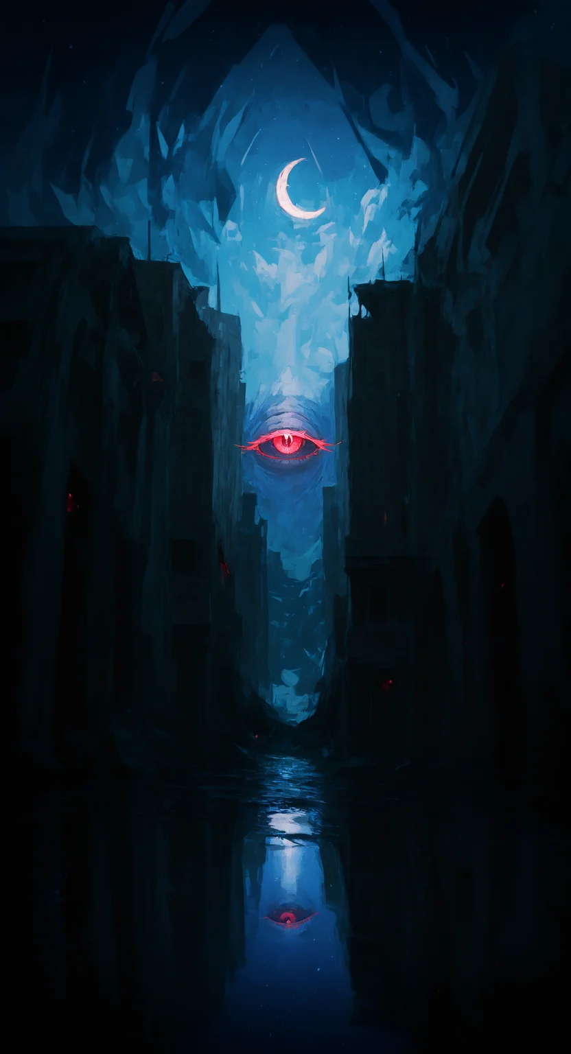 masterpiece, best quality, good quality, very aesthetic, absurdres, newest, Huge pupil, red eyes, eye focus, eye reflection,Long glowing eyelashes,looking_at_viewer, half-closed eyes,
outline of the face appears in the air,cracked space,crescent moon, abandoned, blue sky, building, cloud,dilapidated, flood, moon, night, night sky, no humans, outdoors, post-apocalypse, ruins, scenery, sky, star (sky), starry sky, water, window, Cinematic Lighting,crack of light, Wide Shot,reflection <lora:ponyv5_noobV065S_1_adamW-000013:0.7> <lora:ATNR_STYLE_XL_P-000016:0.7> <lora:96YOTTEA-WAI:0.7>
