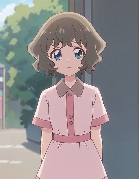 score_9, score_8_up, score_7_up, 1girl, solo, anime screencap
short hair,blue eyes, short sleeves, brown hair, collared dress, bangs, pink dress <lora:chiranyuma:0.8>