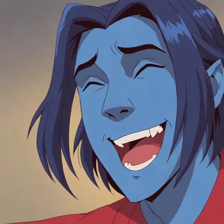 score_9, score_8_up, score_7_up, score_6_up,
1boy, animated character, nightcrawler, blue skin, portrait, pointy years, laughing,
<lora:Nightcrawler_X-Men_Evolution:0.8>