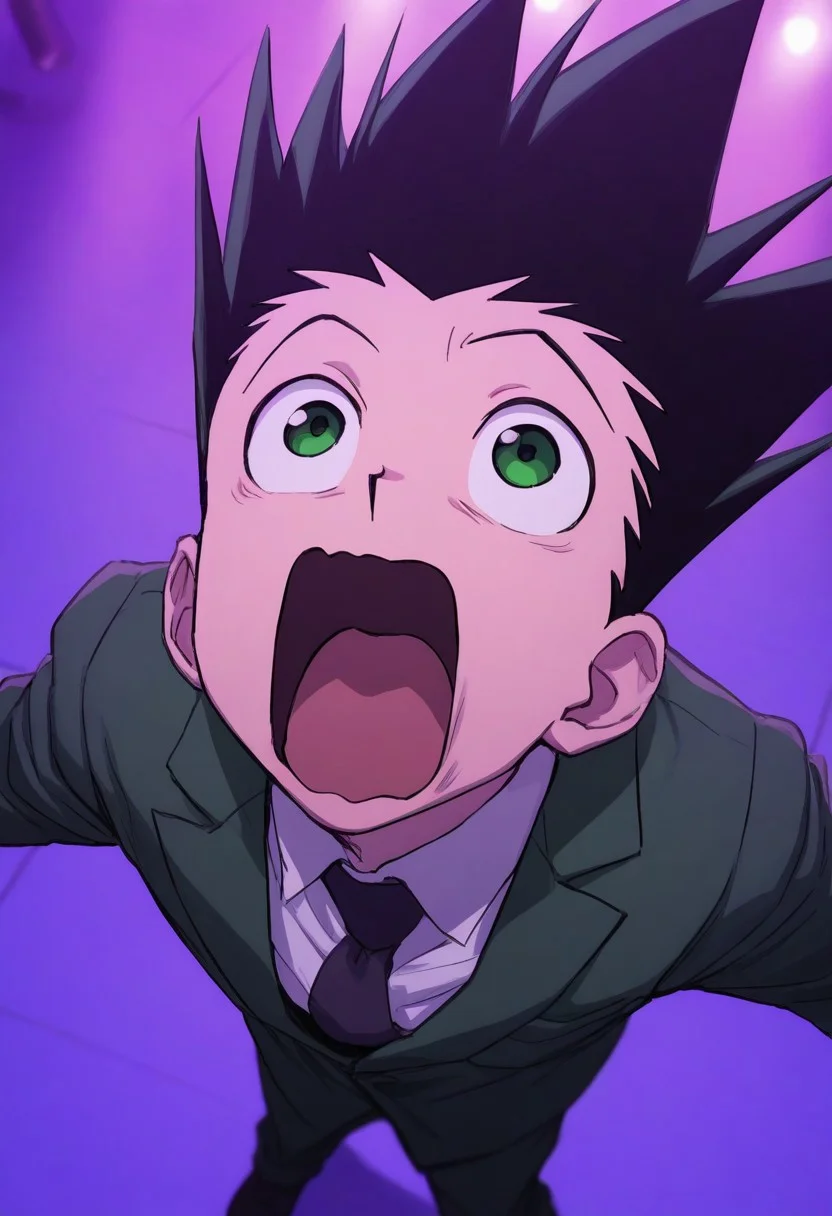 score_9, score_8_up, score_7_up, (handsome, athletic :1.1) 1boy, solo, gon freecss, suit and tie, formal attire, standing, looking up, shocked, scared, screaming, face close up, bust,
Dim lighting, vibrant lighting, purple lighting, club background, dance floor, perspective, from above,
masterpiece, best quality, absurdres, newest, perfect quality, detailed background, intricate details,
