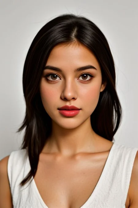 1 portrait face white background. symmetrical, centerweight, realistic skin, beautiful eyes